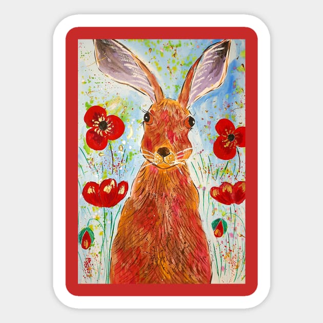 Hare among Poppies Sticker by Casimirasquirkyart